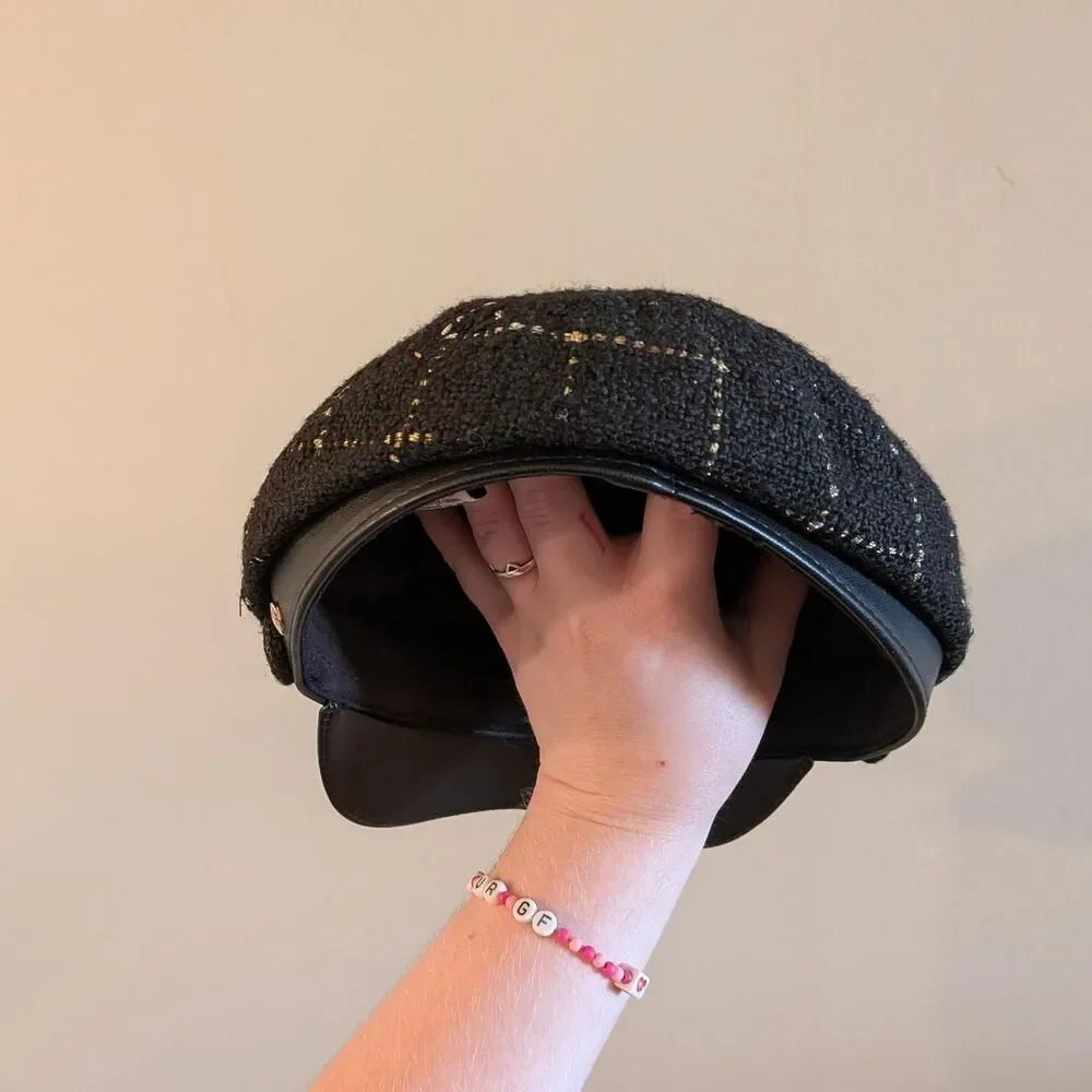 Downtown Girl Juicy Couture Black Beret With Gold Accents Silver Gold Threading